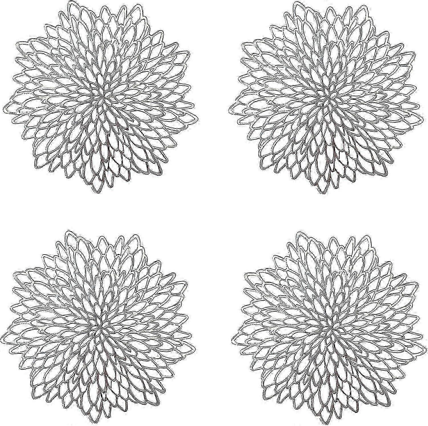 4 pièces Napperon argenté, napperon rond creux, sets de table ronds en plastique