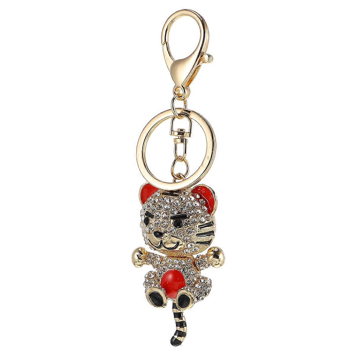 Tiger Shaped Key Chain Pendant Rhinestone Hanging Decoration 2Pcs