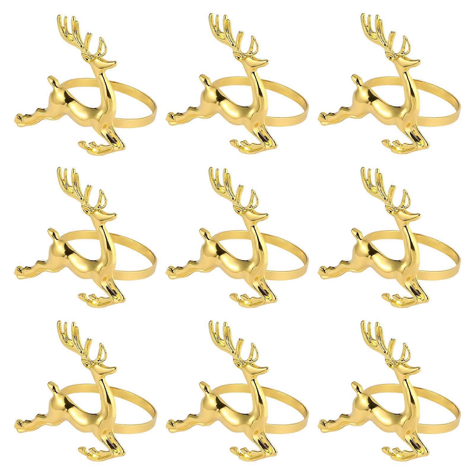 16Pcs Golden Napkin Rings for Table Decor with Deer Shaped Holders