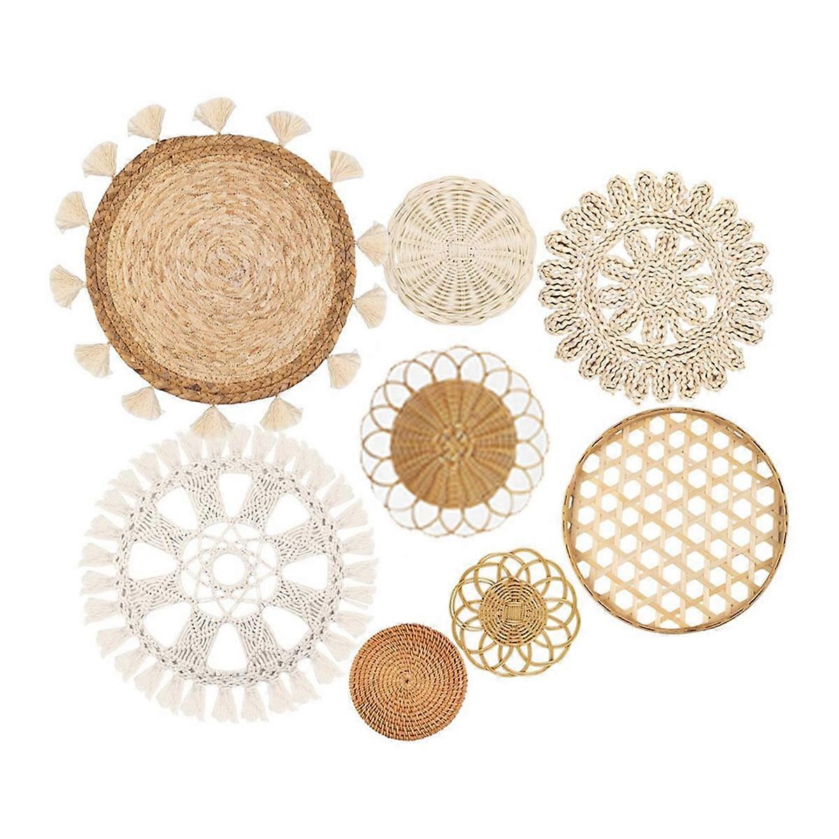 Boho Wall Basket Decor ,Flat Woven Basket Wall Hanging Decor,8pack