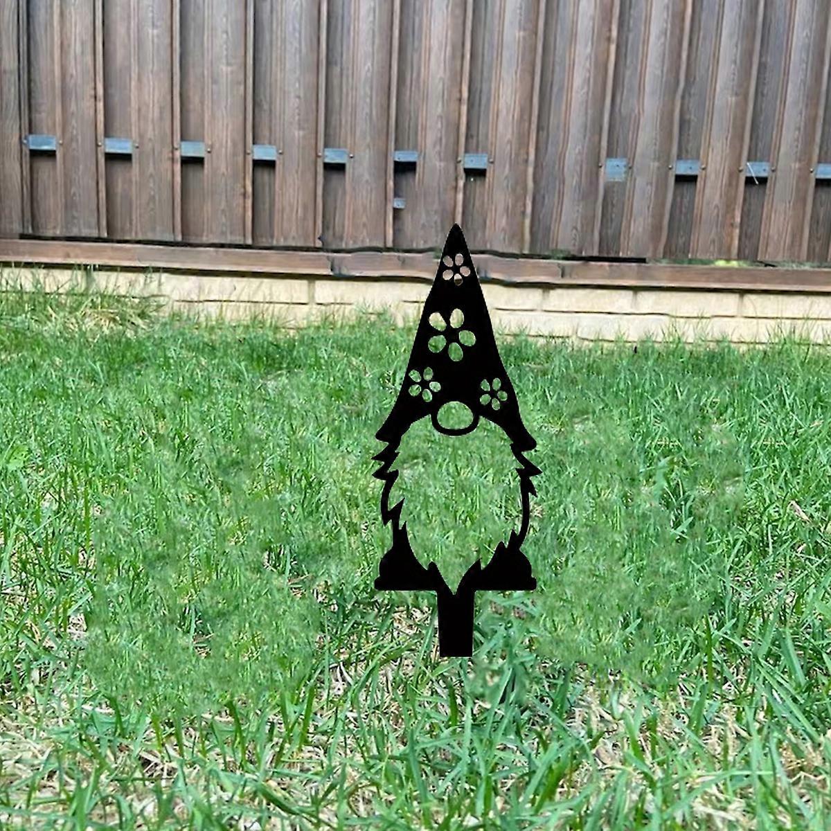 1PC Decorative Dwarf Gnome Metal Garden Stake Ornament Sculpture for Lawn Yard