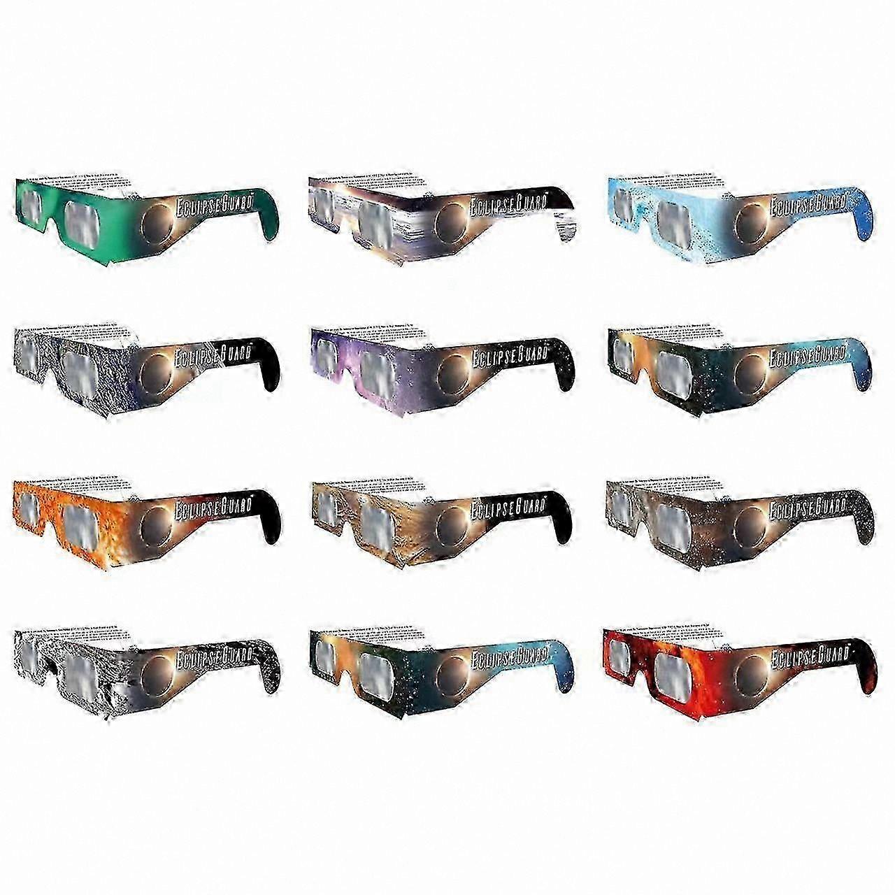 Solar Eclipse Viewing Glasses, 6/12 Pack, CE & ISO 12312-2 Certified for Safe Direct Sun Observation, Durable Paper Frames for 2025 Events