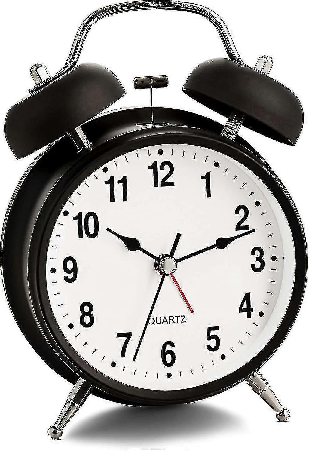 Analog Alarm Clock Extra Loud Twin Bells Retro White Silent Non-ticking Quartz Battery Operated With Backlight, Decorative Bedside Table Desk Vintage