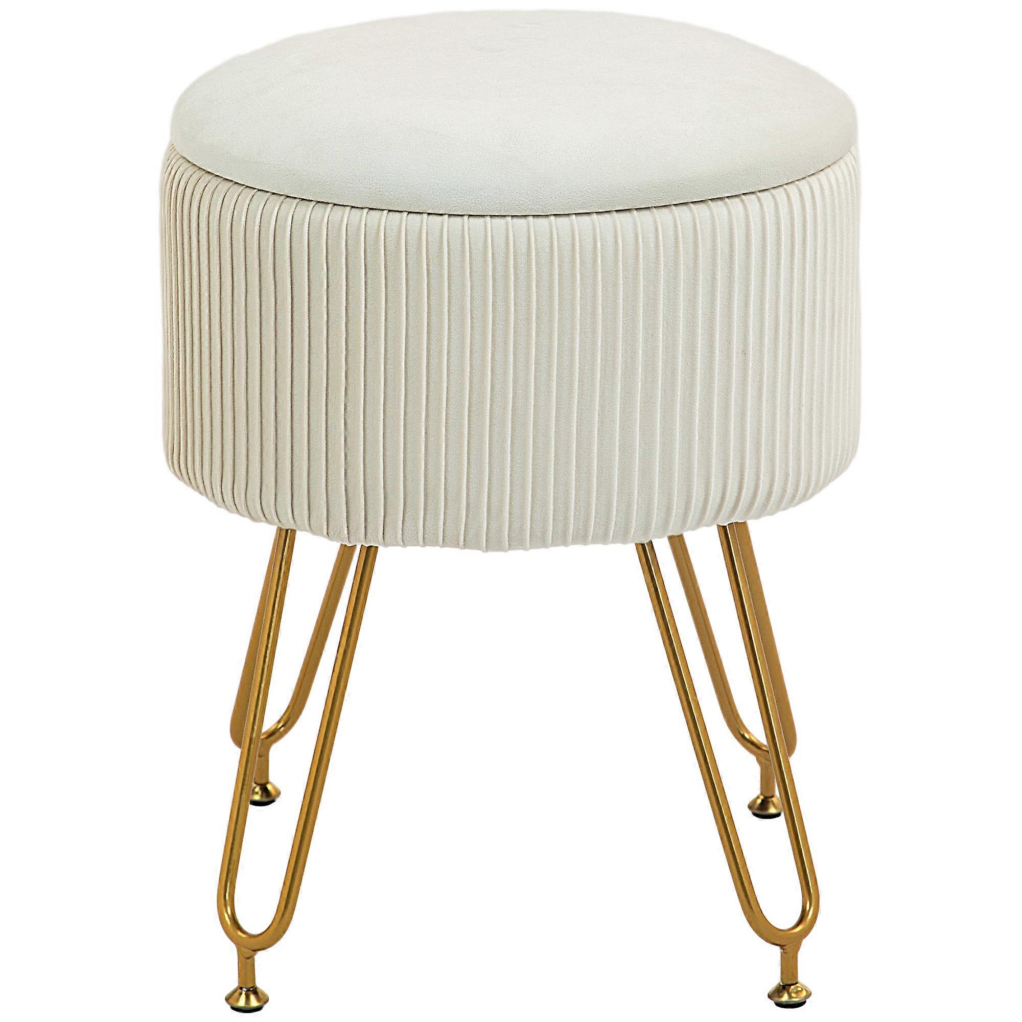 Cream White Storage Bench Cushioned Seat 2-in-1 Ottoman with Lid