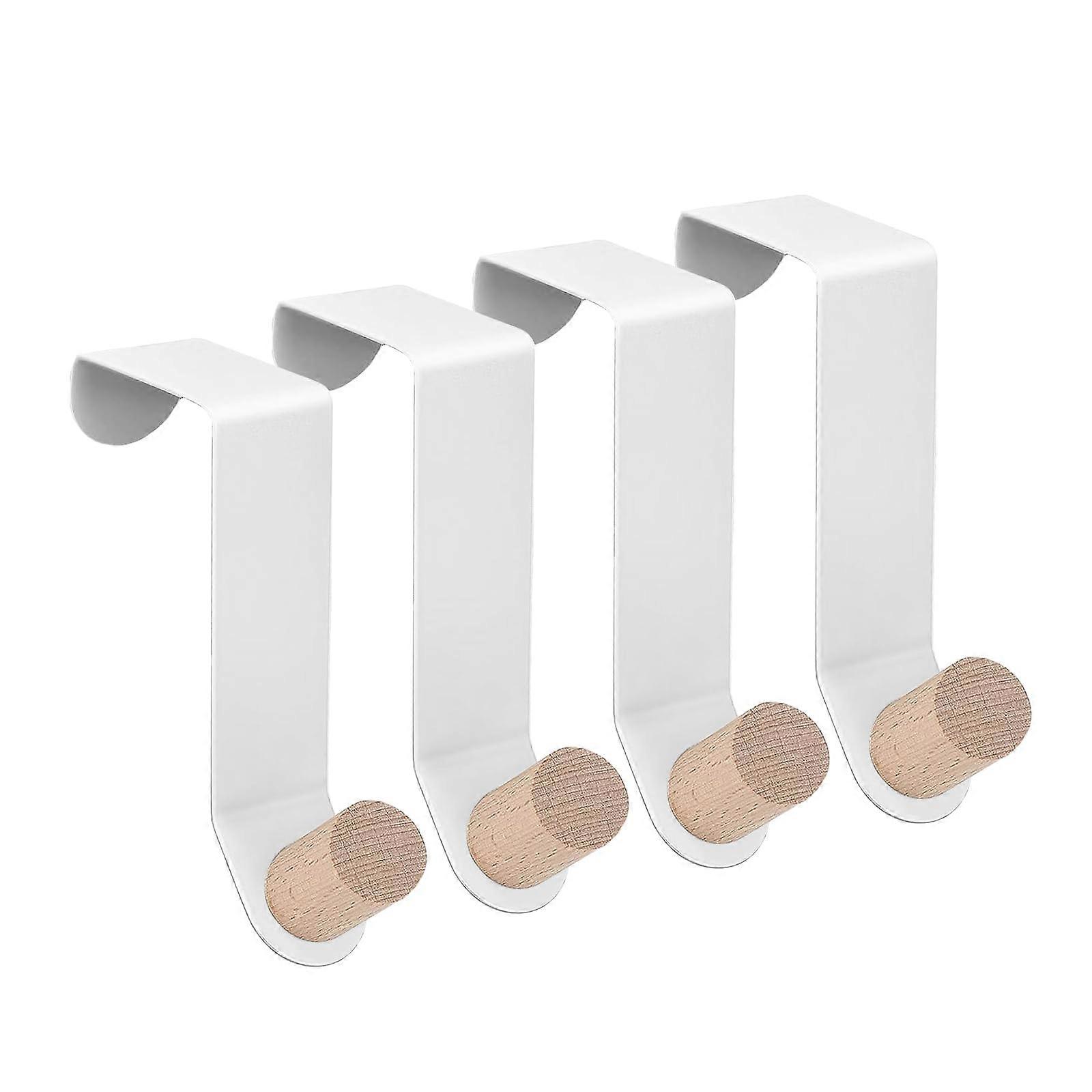 Over The Door Hooks White, 4Pcs Over Door Metal Hooks Hanger for Hanging Clothes, Over Cabinet Drawer Reversible Hooks