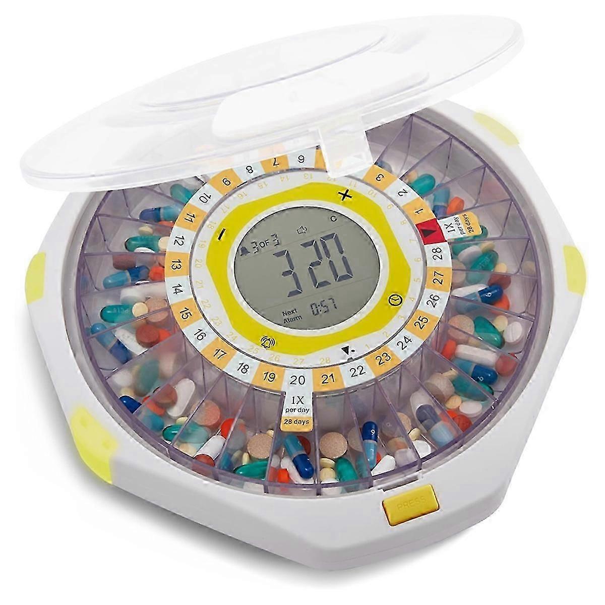 Bluetooth Automatic Pill Dispenser,28-Day Capacity, Sound & Light Alerts, Key Lock, LCD & Easy Setup