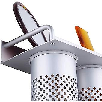 Wall Mount Hair Dryer Hanging Rack Organizer, Aluminum Hair Dryer Holder With 2 Cups