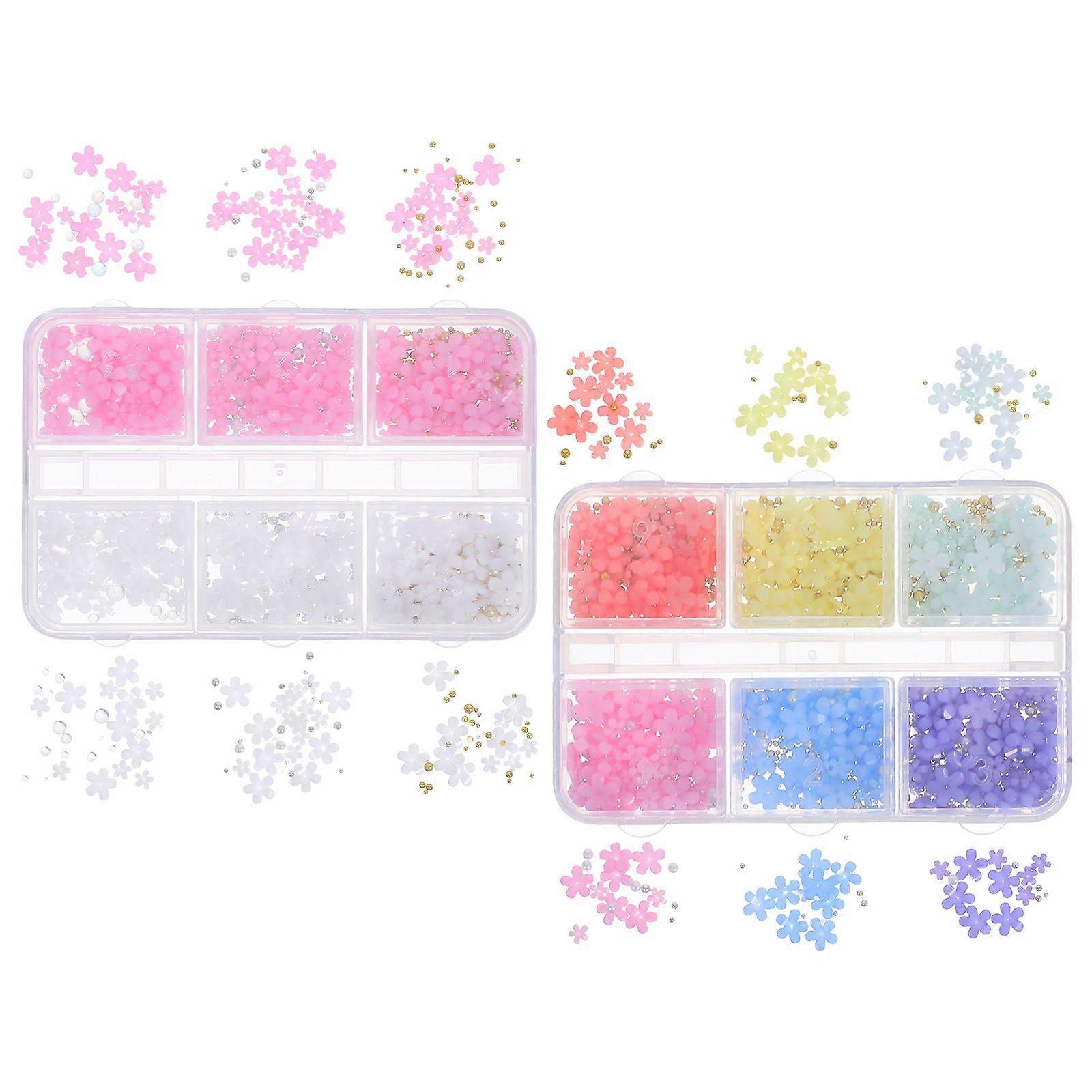 2 Boxes Charms For Nails Design: 3d Resin Flower Nail Charms With Mixed Sizes And Artificial Pearls - Colorful Acrylic Manicure Art Decorations For Di