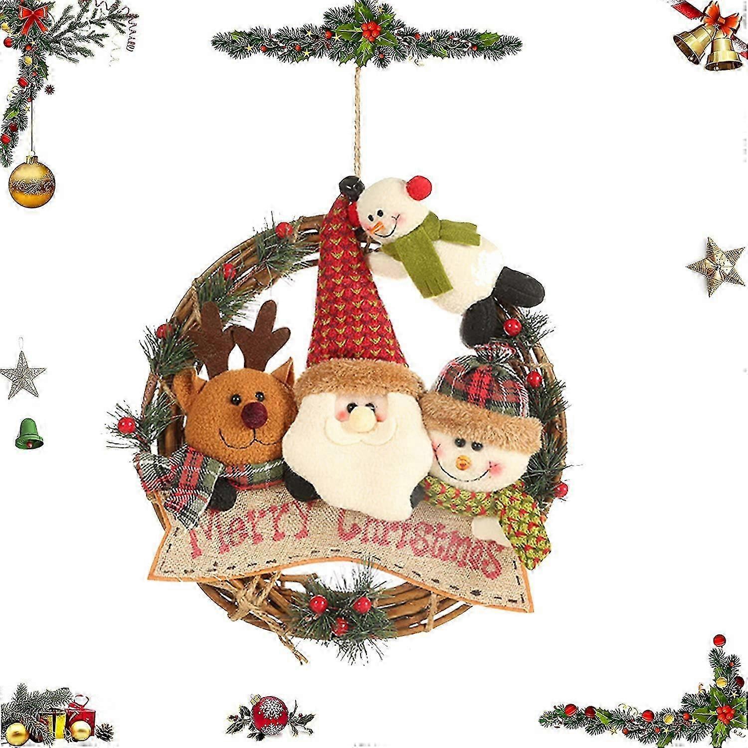 籐のクリスマスリース、1個のクリスマスツリーペンダント、フロントドア用クリスマスサインリース、ホームキッチンウォールウィンドウホール用クリスマスオーナメント
