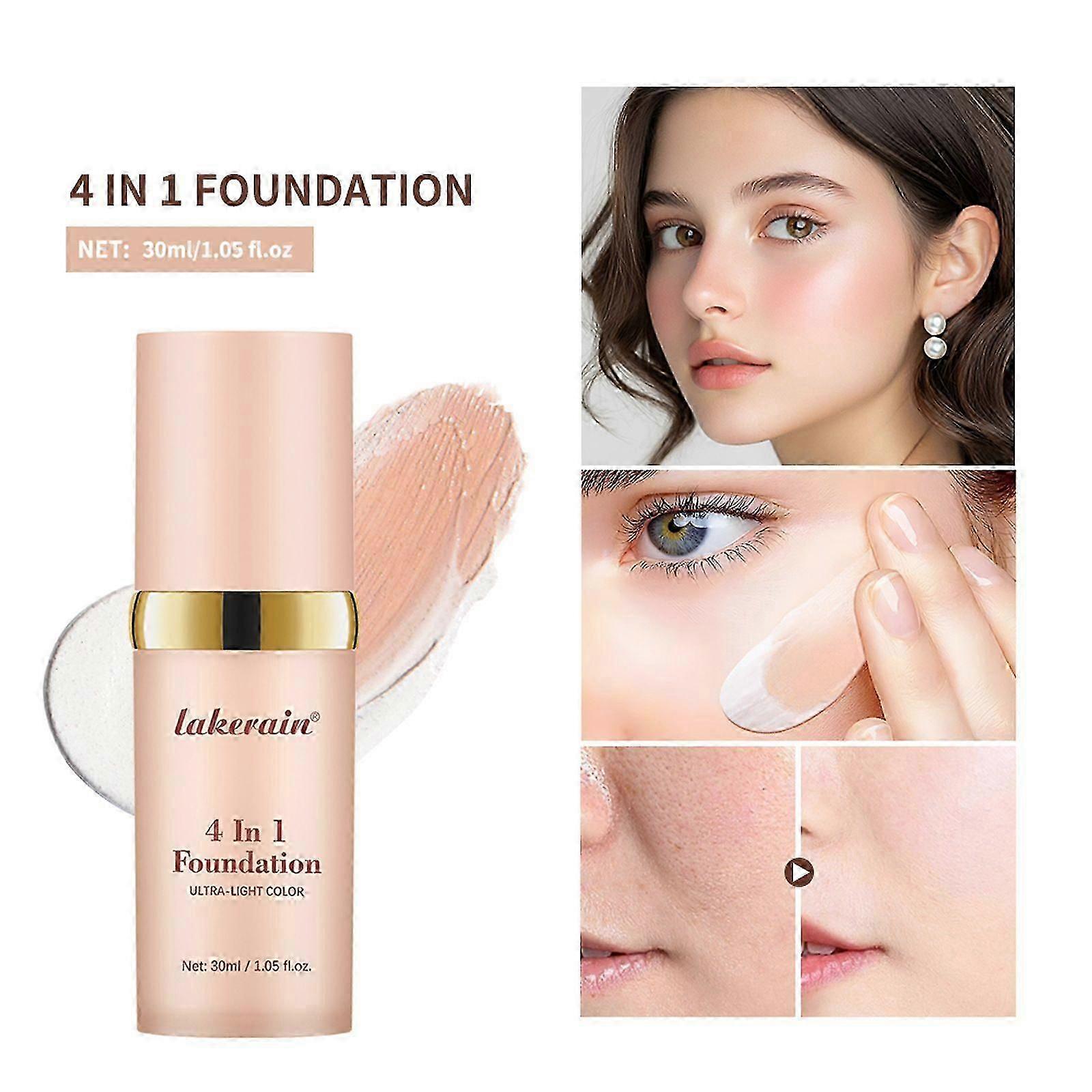 Foundation 4 in 1 - Hydrating Color Changing Foundation with SPF30+, Longwearing & Waterproof for Makeup, Lightweight Formula Color Changing Concealer