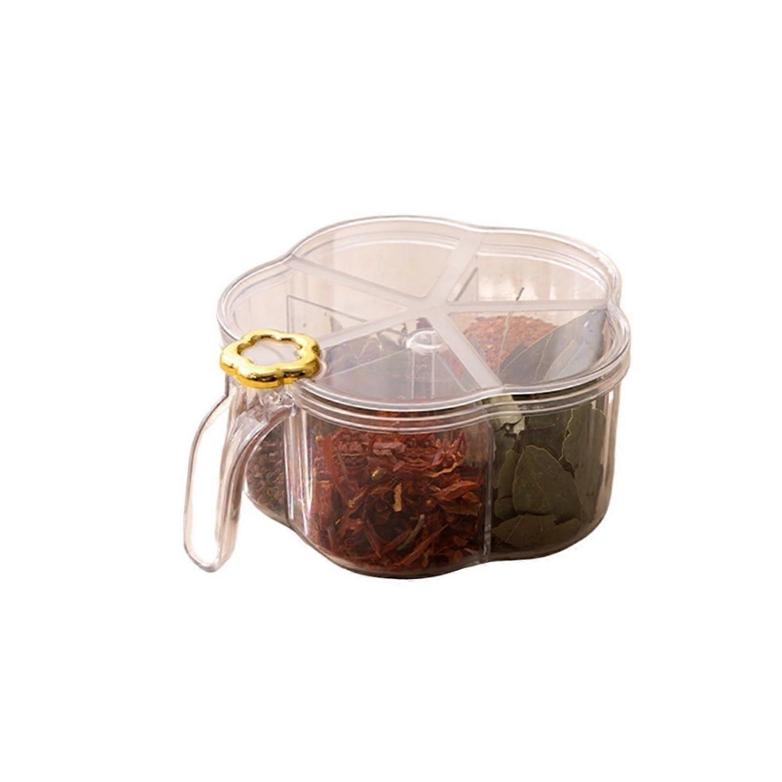 Spice Jar Set with Spoon and Multi Compartment Condiment Containers for Kitchen Storage (Transparent)