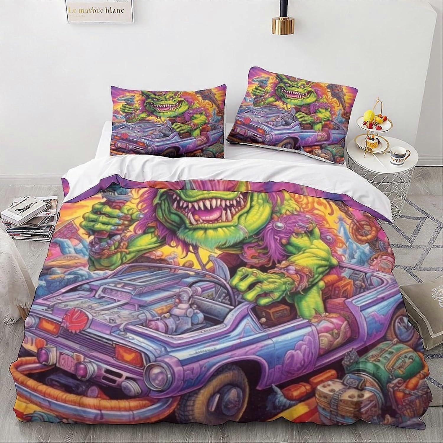 غطاء لحاف الوحش & أكياس الوسائد 3D الكرتون تصميم نمط خفيفة الوزن ستوكات خمر مجموعة الفراش سيارة