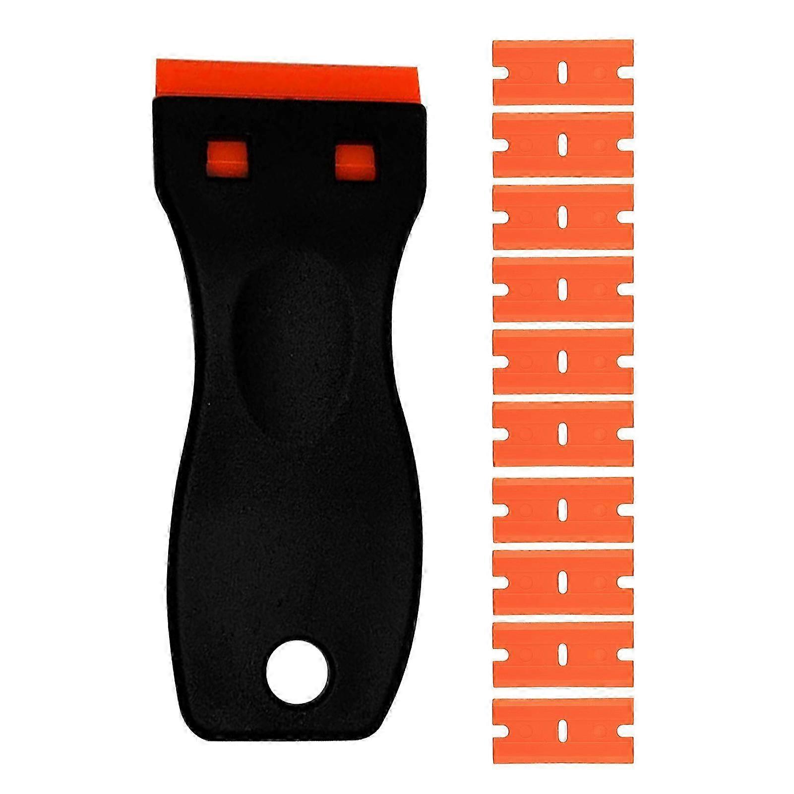 No-Scratches Plastic Scraper with 10 Plastic Blades, Ceramic Hob Scraper/Car Film Scraper/Glass Scraper/Vignette Scraper Glue Remover