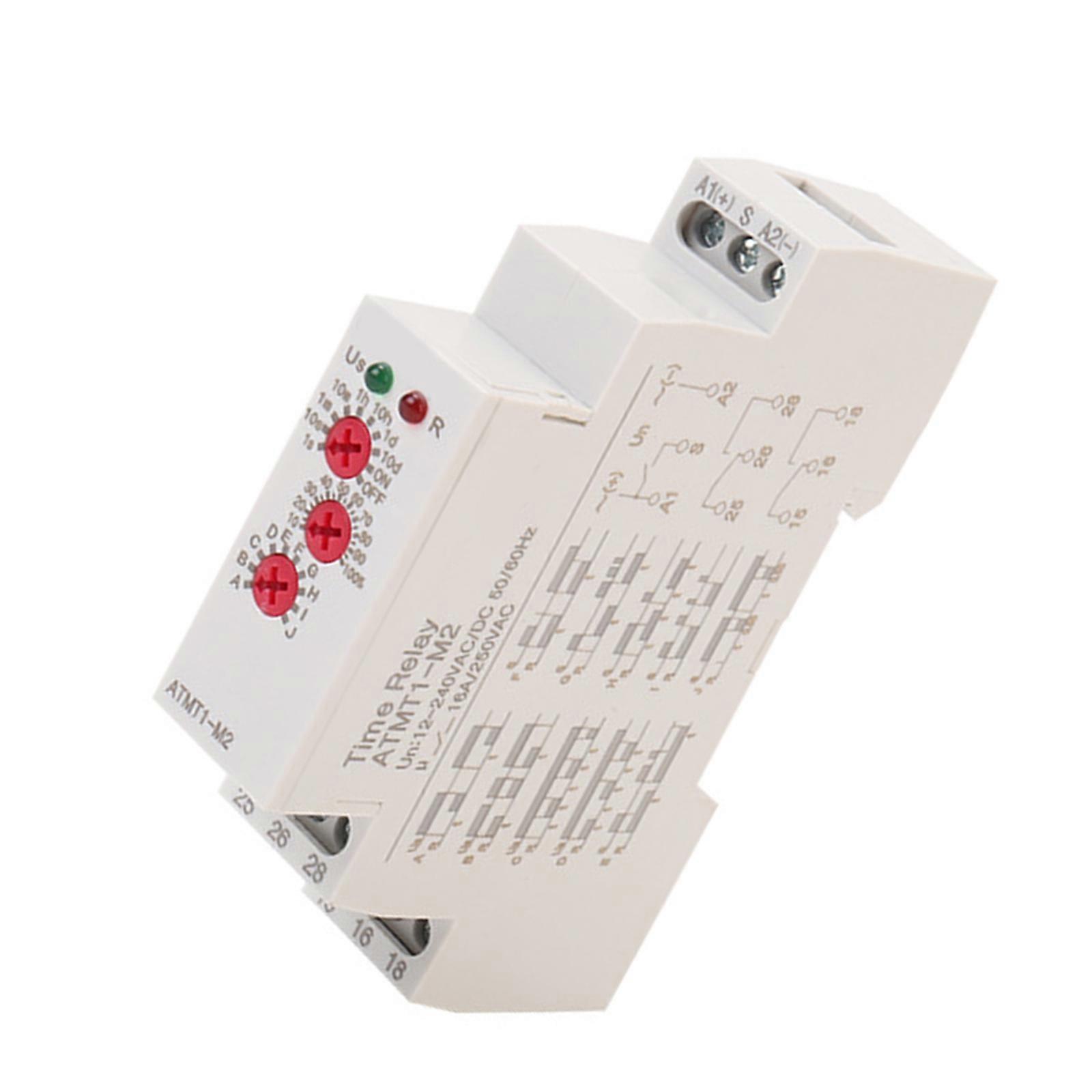 Portable Small Volumes Time Delay Relaying Accessory for DIN Rail with 10 Adjustable Functions for Various Control Multicolor