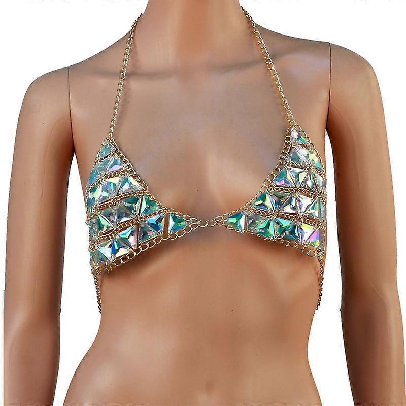 Gold Body Chain Bra Multi-layer Chain Dance Jewelry Carnival Bralette Burning Man Outfit