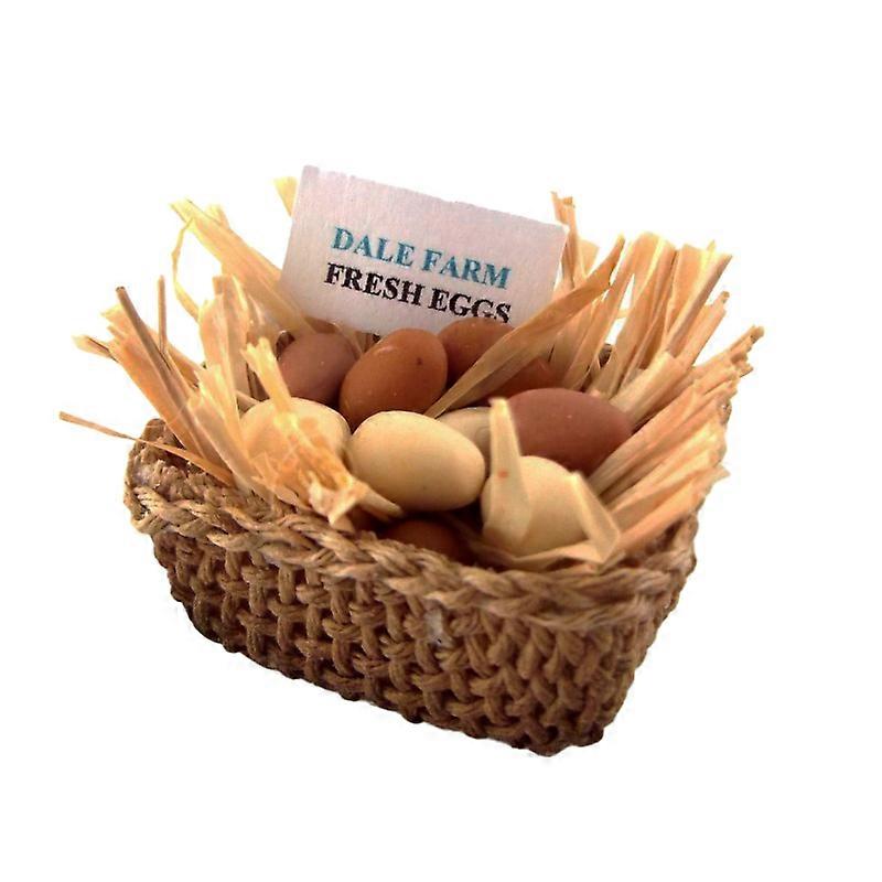 Dolls House Miniature Hand Made Accessory Free Range Eggs In Straw In Basket
