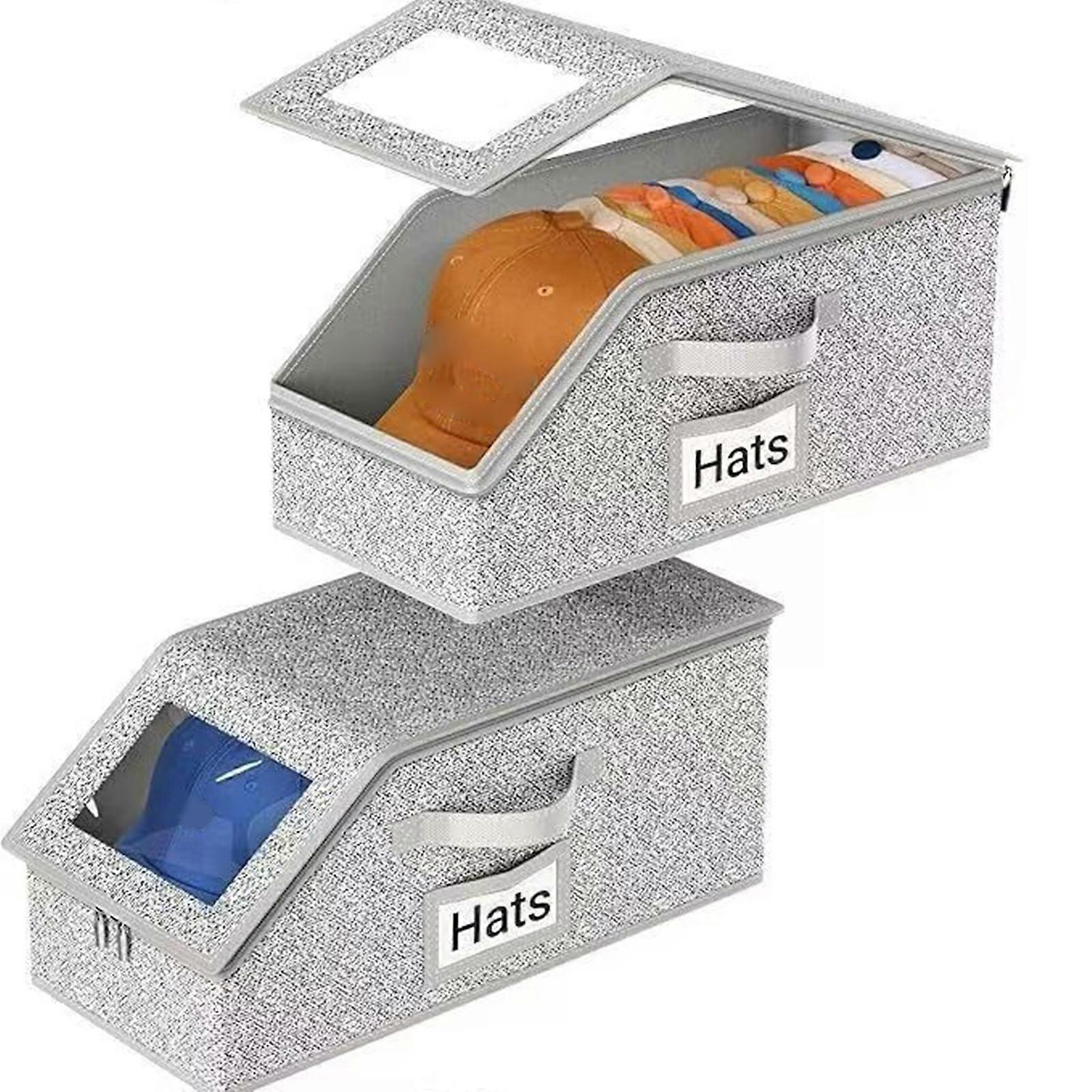 Multi Layer Cap Storage Solution Compressible Cloth Box Slide Closure System For Home Closet Organization  Gray