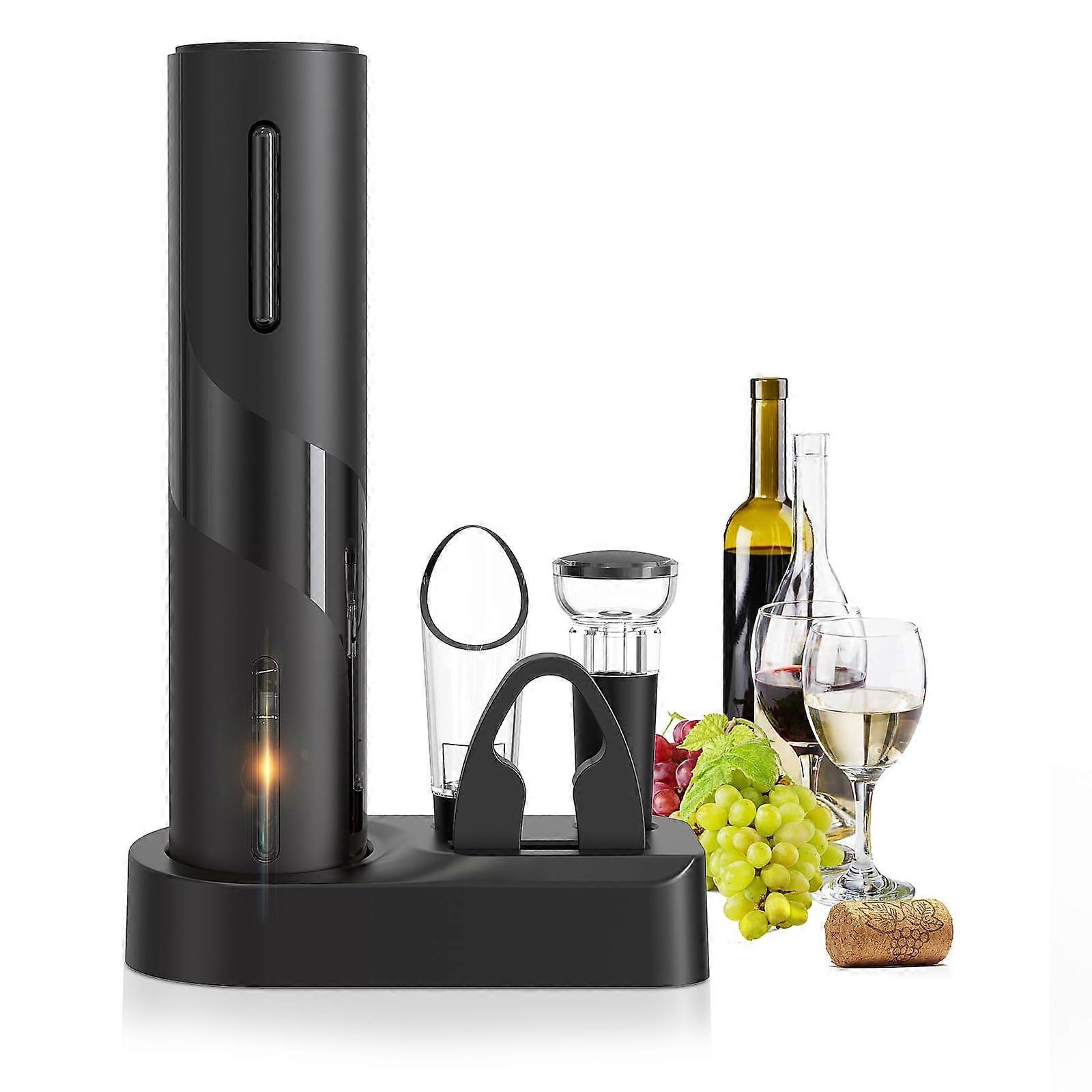Electric Wine Opener Set with Rechargeable Corkscrew, Foil Cutter, Aerator Pourer and Vacuum Stoppers