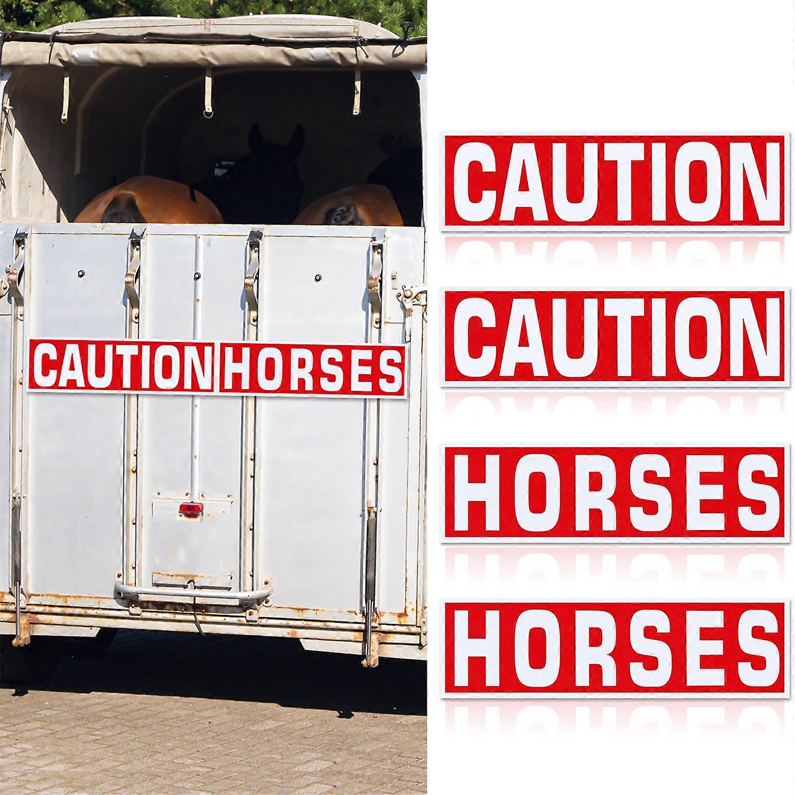 Reflective Red Caution Horse Trailer Decals Set of 4 for Safety Warning and Camper Decor