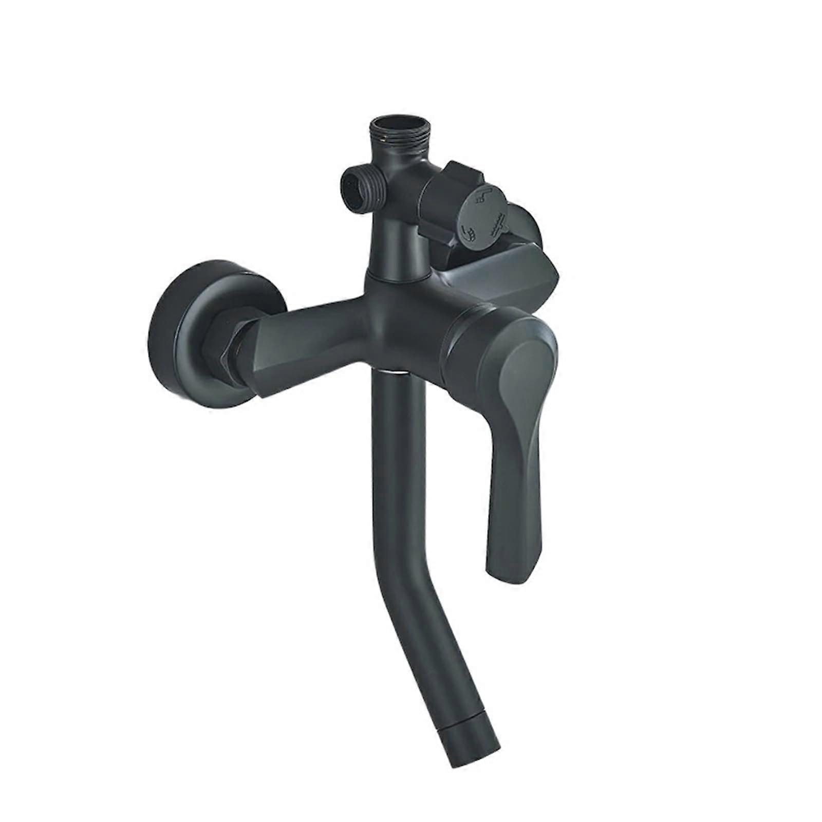 Brass Shower Faucet with Mixing Valve 3 Function Rotating Long Spout Hot Cold Water Matte Black Bathroom Tap
