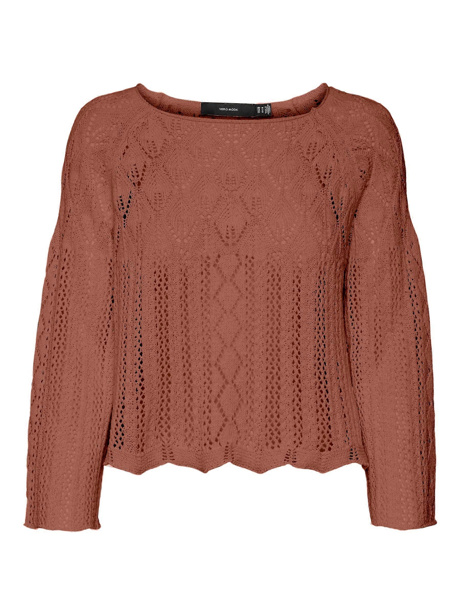 VERO MODA Damen Pullover Feinstrick Oberteil Strick Muster Longsleeve Weich