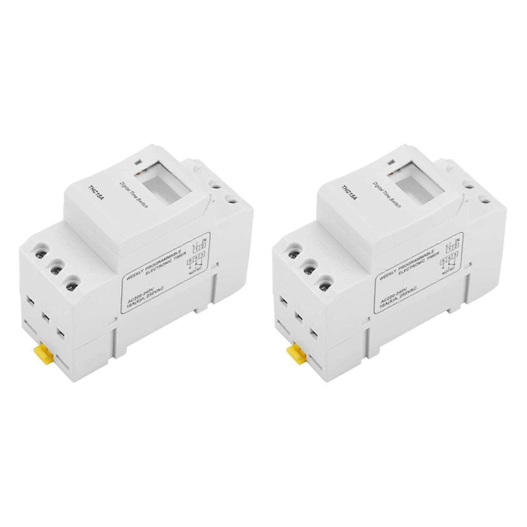 2X THC15A Digital Timer Switch Programmable Electronic Time Control Switch Time Delay Switch DIN Rail AC220-240V