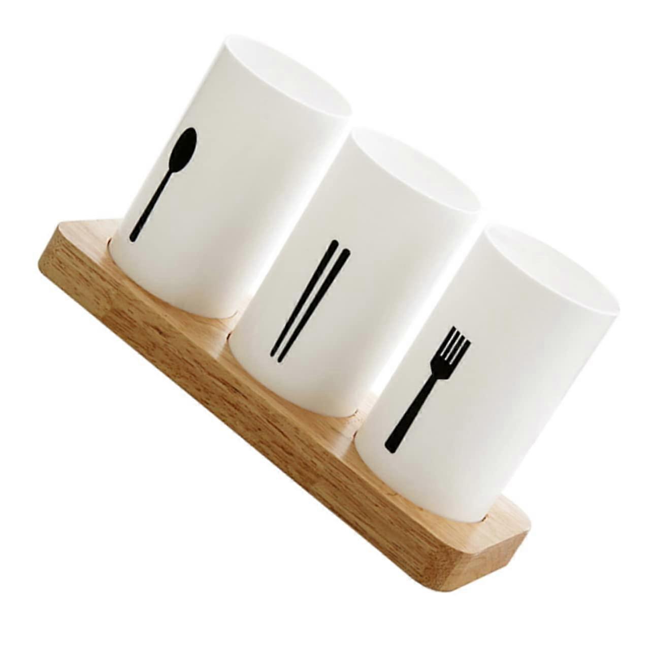 Wood and Plastic Utensil Holder Cutlery Organizer for SpaceSaving Countertop Silverware Storage