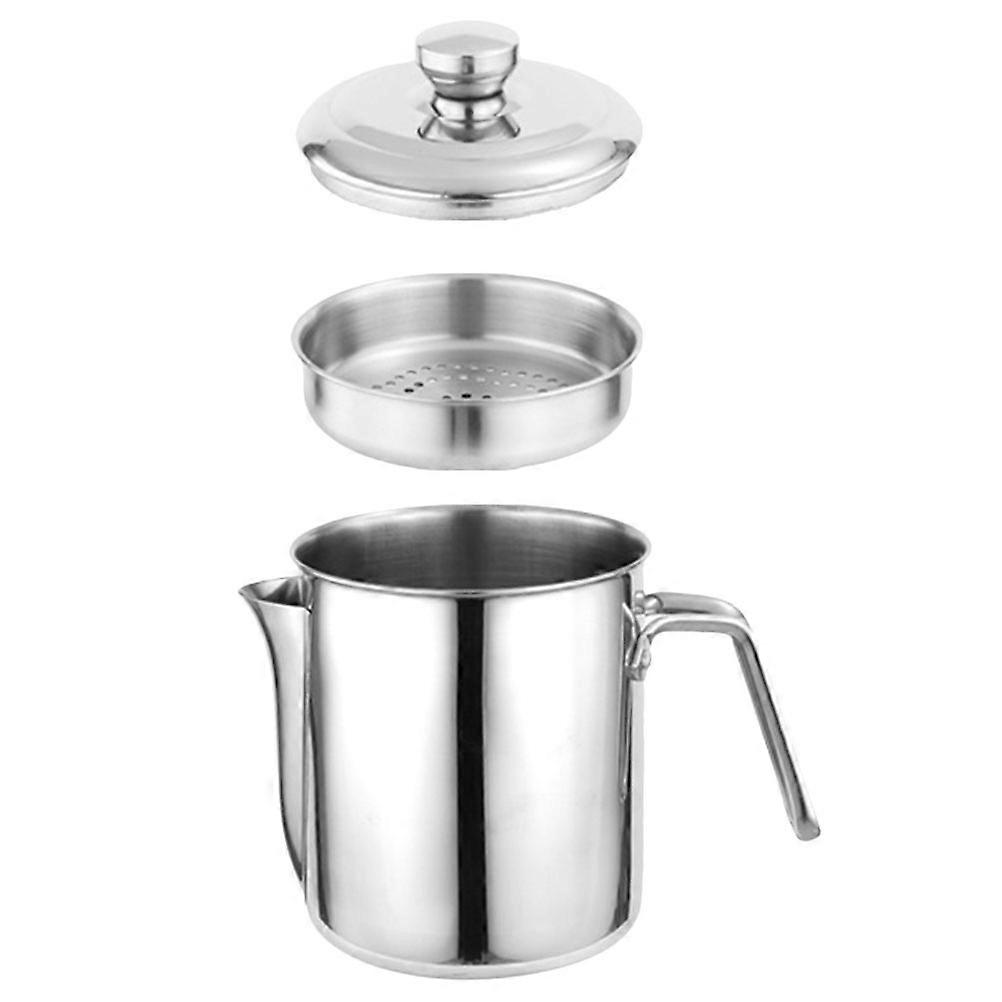 Cooking Oil Container Grease Can with Strainer 2Sets Silver Stainless