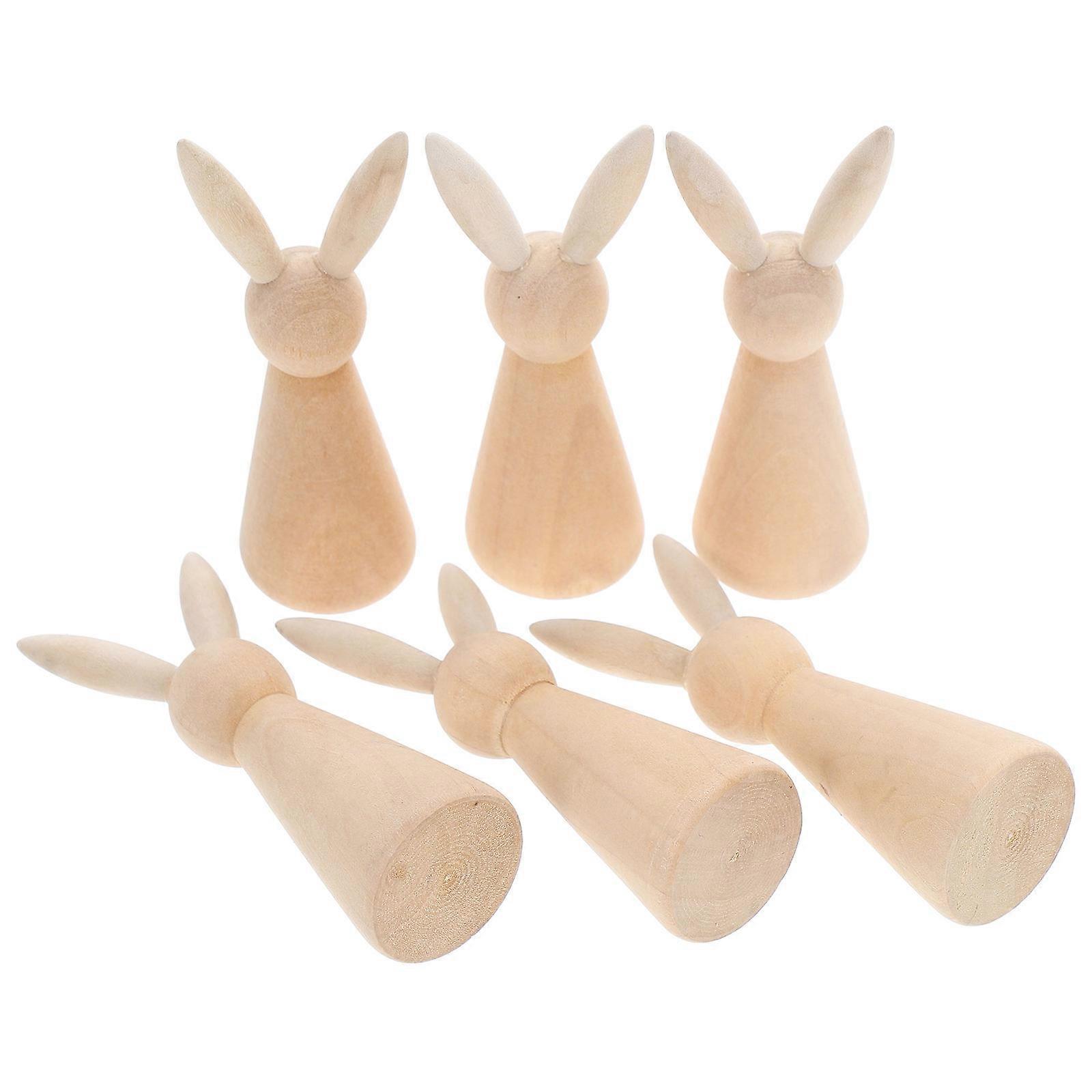 Wooden Rabbit Figurines for Easter Decor 6Pcs Unfinished Craft Set