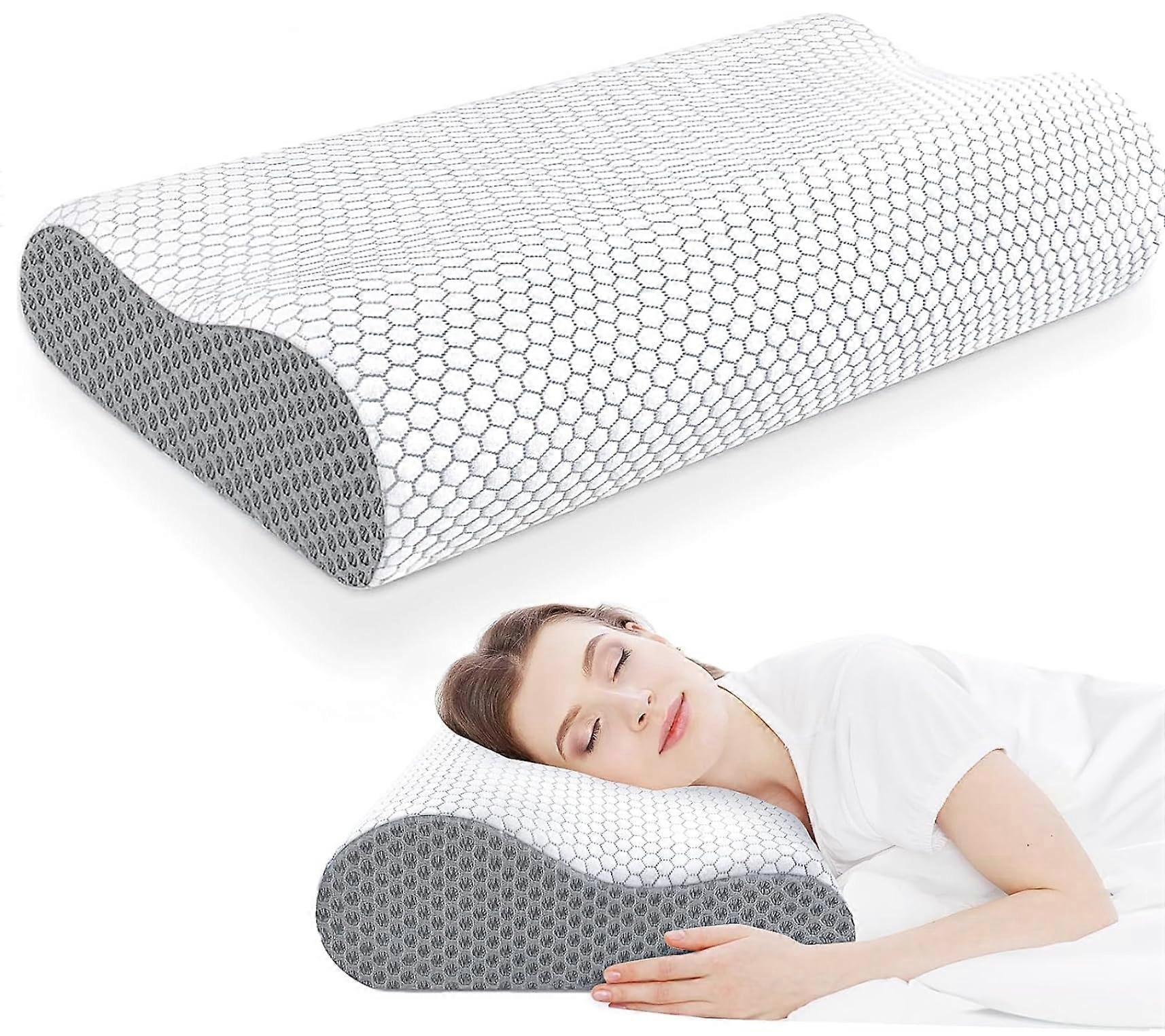 Contoured Memory Foam Pillow with Ergonomic Neck Support for Pain Relief, Grey Standard UI62544