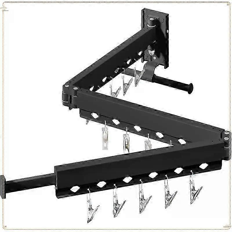 Wall Mounted Clothes Hanger Rack - Extendable Drying Rack with Mounting Brackets