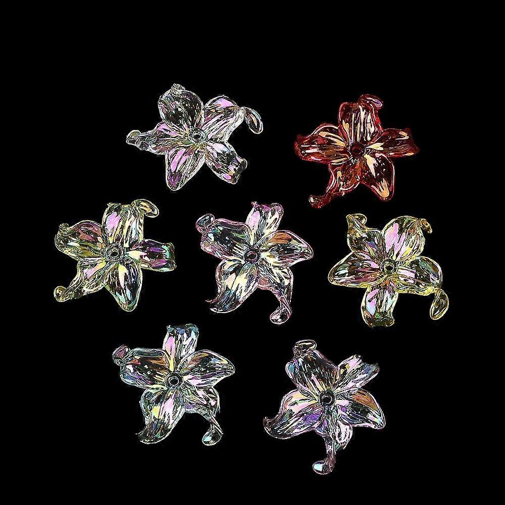 Transparent Acrylic Beads UV color Plated Flower Mixed color 28.5x30x8mm Hole: 1.6mm