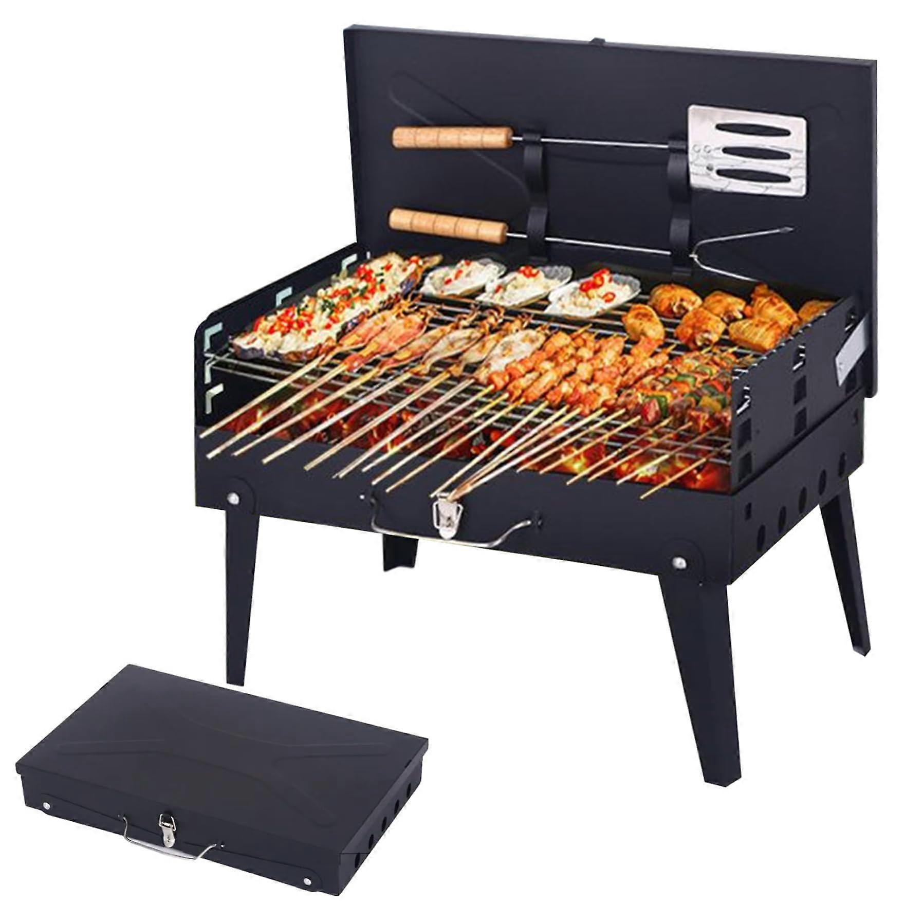 Portable Charcoal Grill with Adjustable Height, Folding BBQ Grill with Tools for Outdoor Camping
