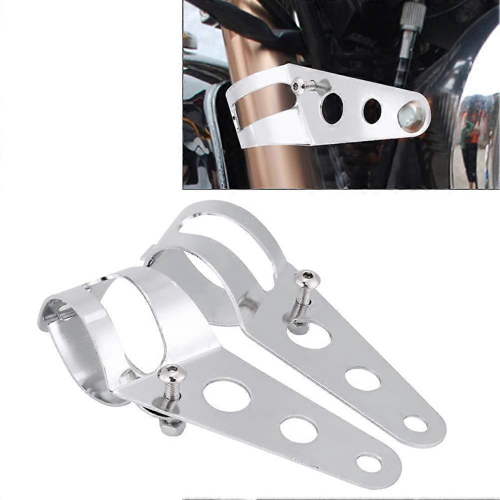Motorcycle Headlight Bracket Pair Stainless Steel Fork Mount Universal Weatherproof Support Silver
