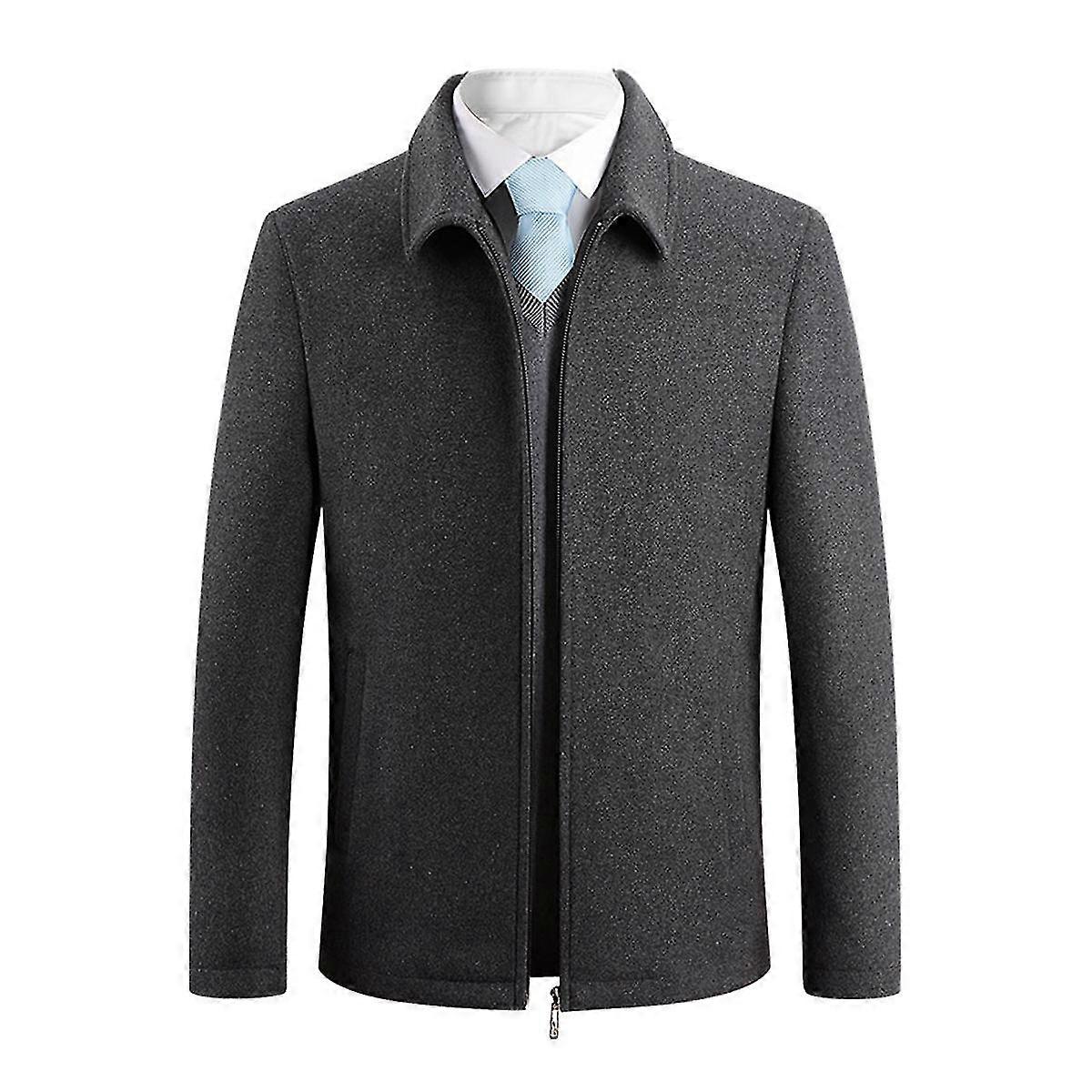 26-27 Mens Winter Solid Color Plush Thicken Zipper Overcoat