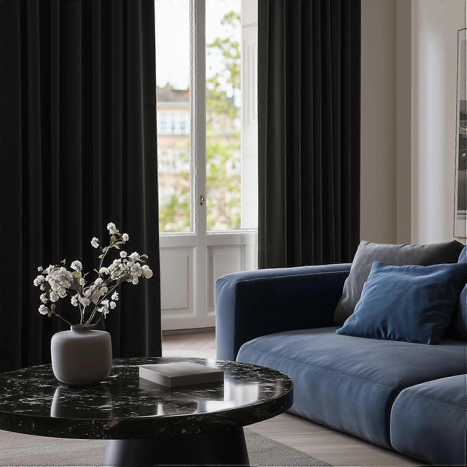 Conjunto de 2 cortinas blackout de tecido com isolamento térmico e ilhós, para escurecer o ambiente, medindo 52 polegadas x 84 polegadas (pretas).
