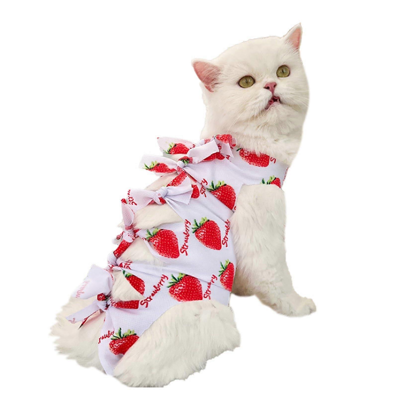 Pet Recovery Suit with Full Abdominal Coverage Adjustable Strap for Cat Surgery Care Red S
