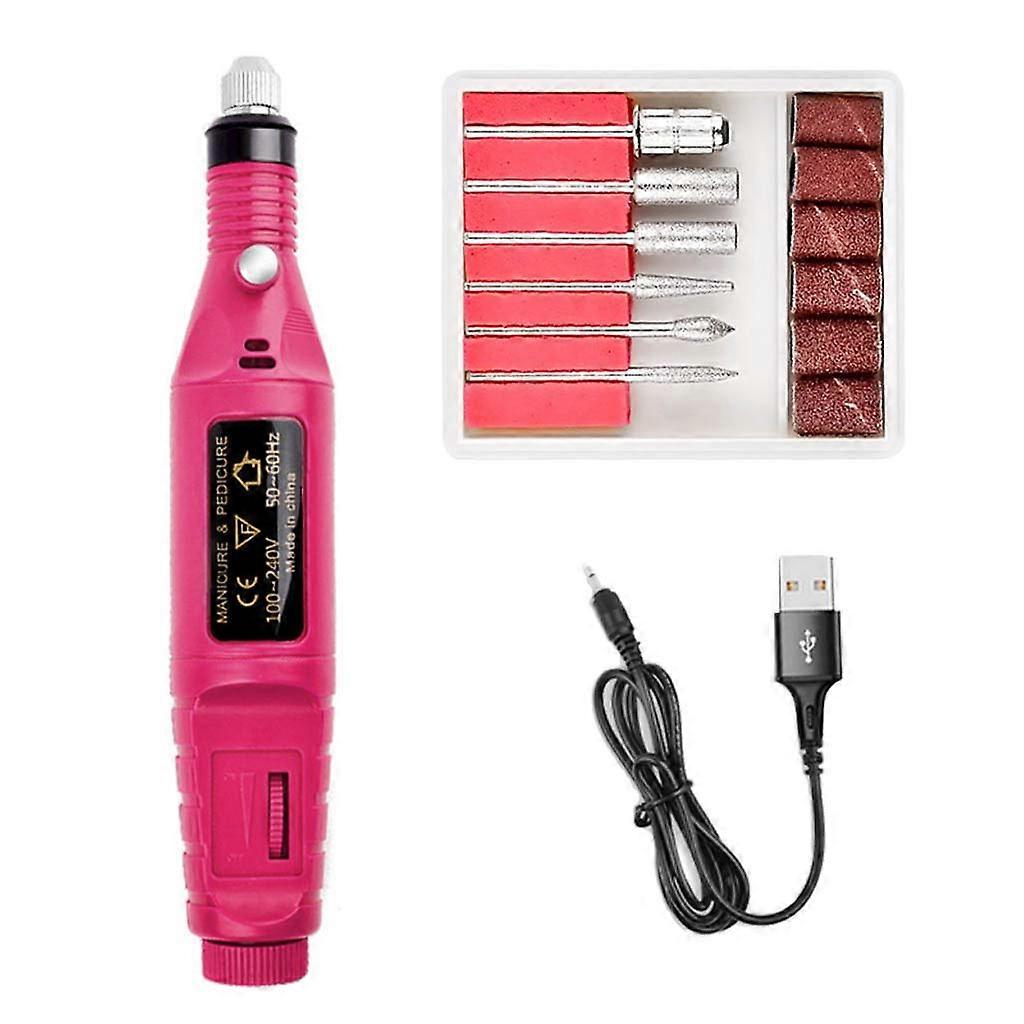 Electric Nail Drill with Variable Speed, USB Powered Manicure Pedicure Kit, Hot Pink