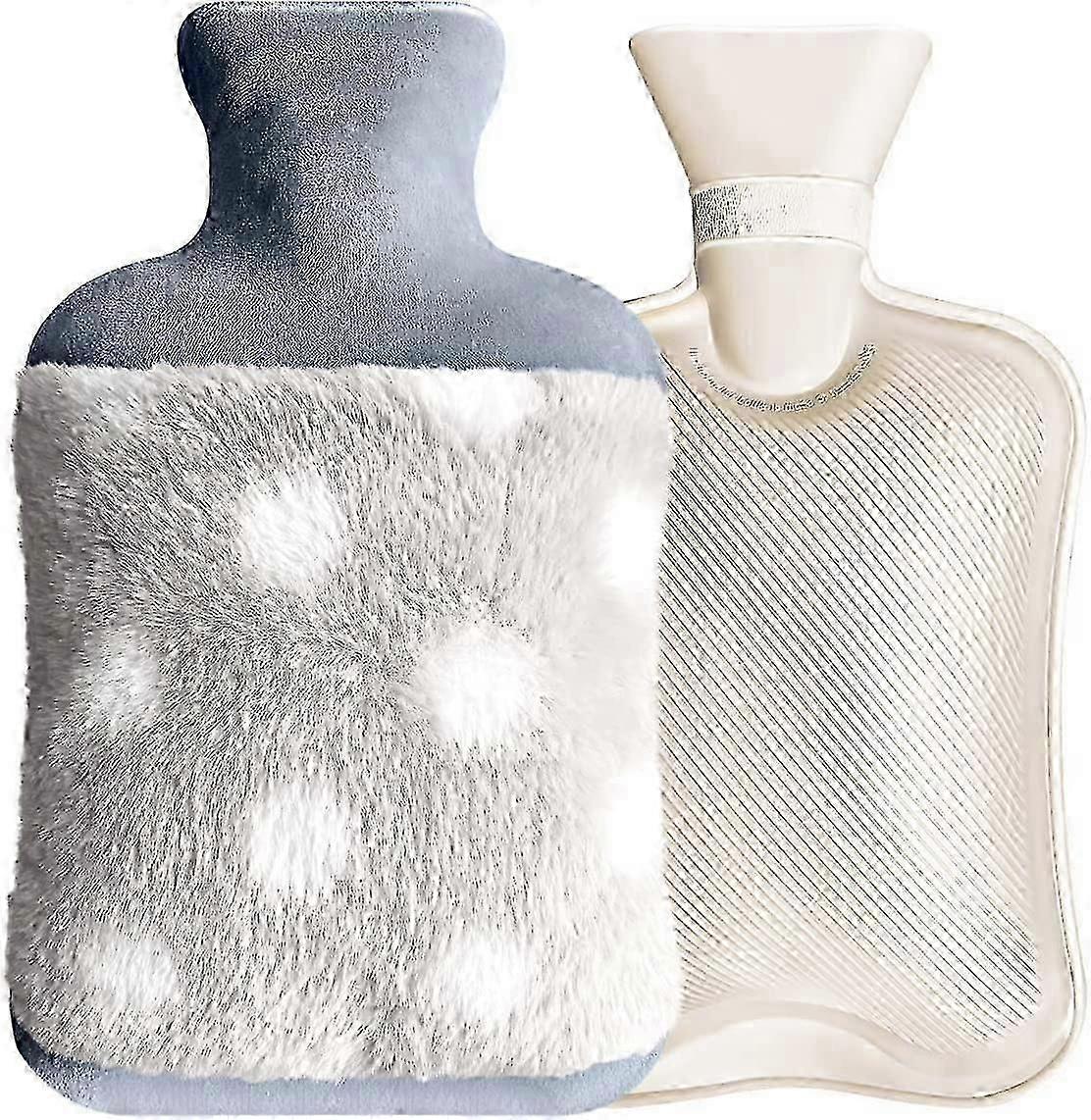Wärmflasche, 2L Hands-in, mit weicher Plüschabdeckung (grau)