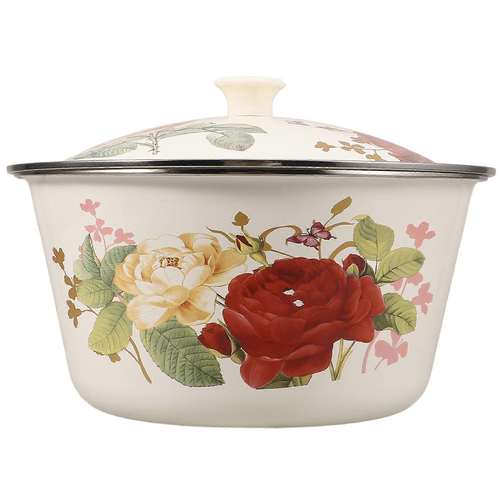 Multi Color Enamel Basin with Lid for Home Soup Use