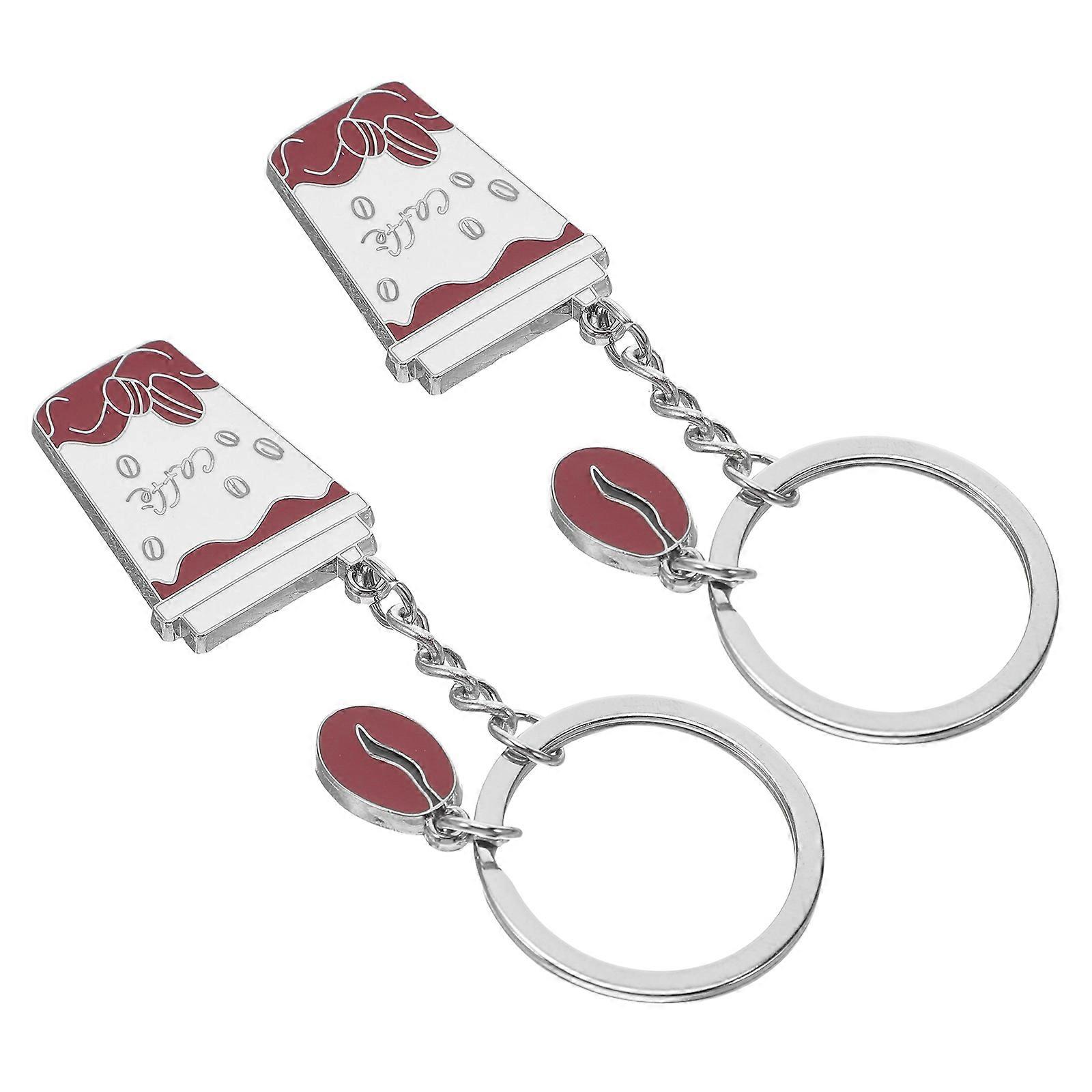 2pcs Creative Coffee Cup Key Chains Exquisite Hanging Pendant Key Ring