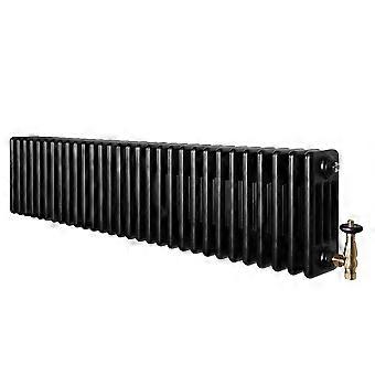 Traditional 4 Column Radiator 300mm x 1370mm & TRV Brass Valves Central Heating Heater Black Carbon