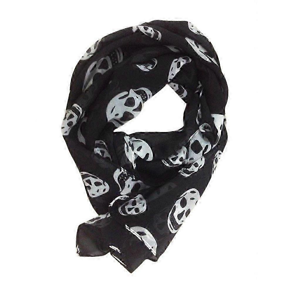 Moda Donna Teschio Sciarpa Lunga Chiffon Scialle Sciarpa 165x70cm (Bianco e Nero)