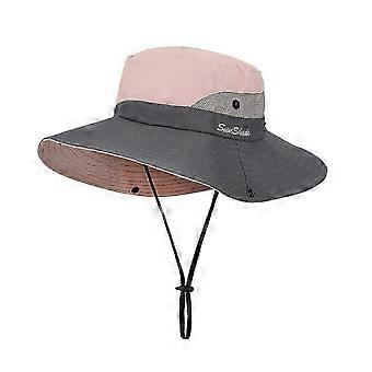 ZWS-Women Sun Hat Wide Brim UV Protection Foldable 56-58CM (Pink)