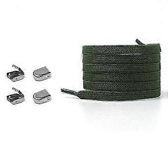 Elastic Shoelaces for Sneakers, Running Shoes - 105cm, Military Green with Metal Buckle, Easy Install (1 Pair)