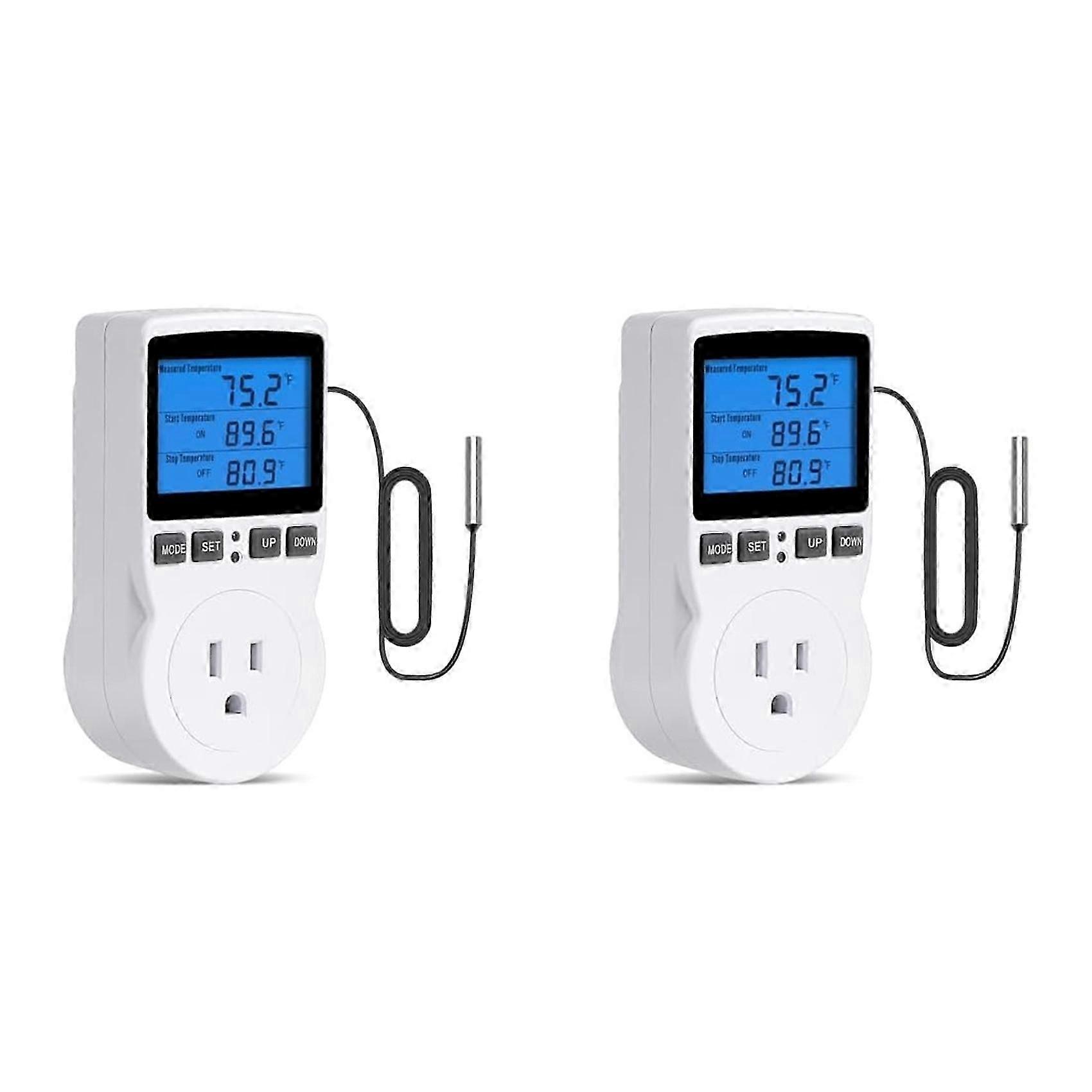 2X Plug-in Thermostat Temperature Controller Socket Heating Cooling Control Timer 1800W 110V 15A Backlit Display US Plug