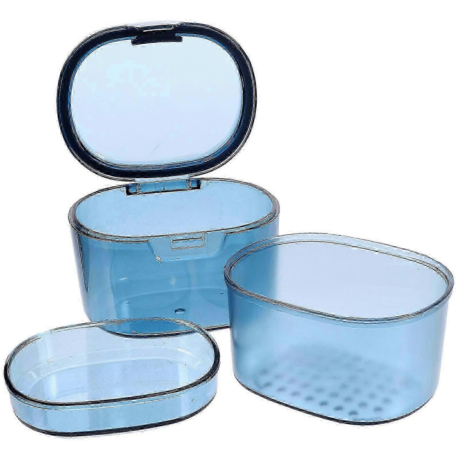 3-Pack Blue PC Denture Case, Breathable Travel Storage compatible with False Teeth Retainers Aligners