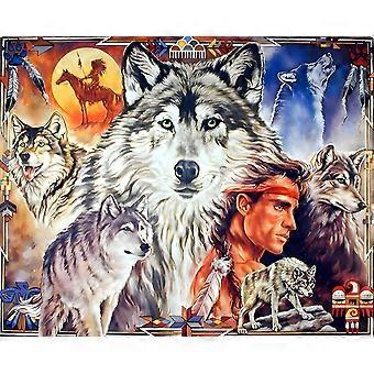 Puzzle Indian Ameryki Północnej Motywacyjne Odważni z Wilkiem VV867