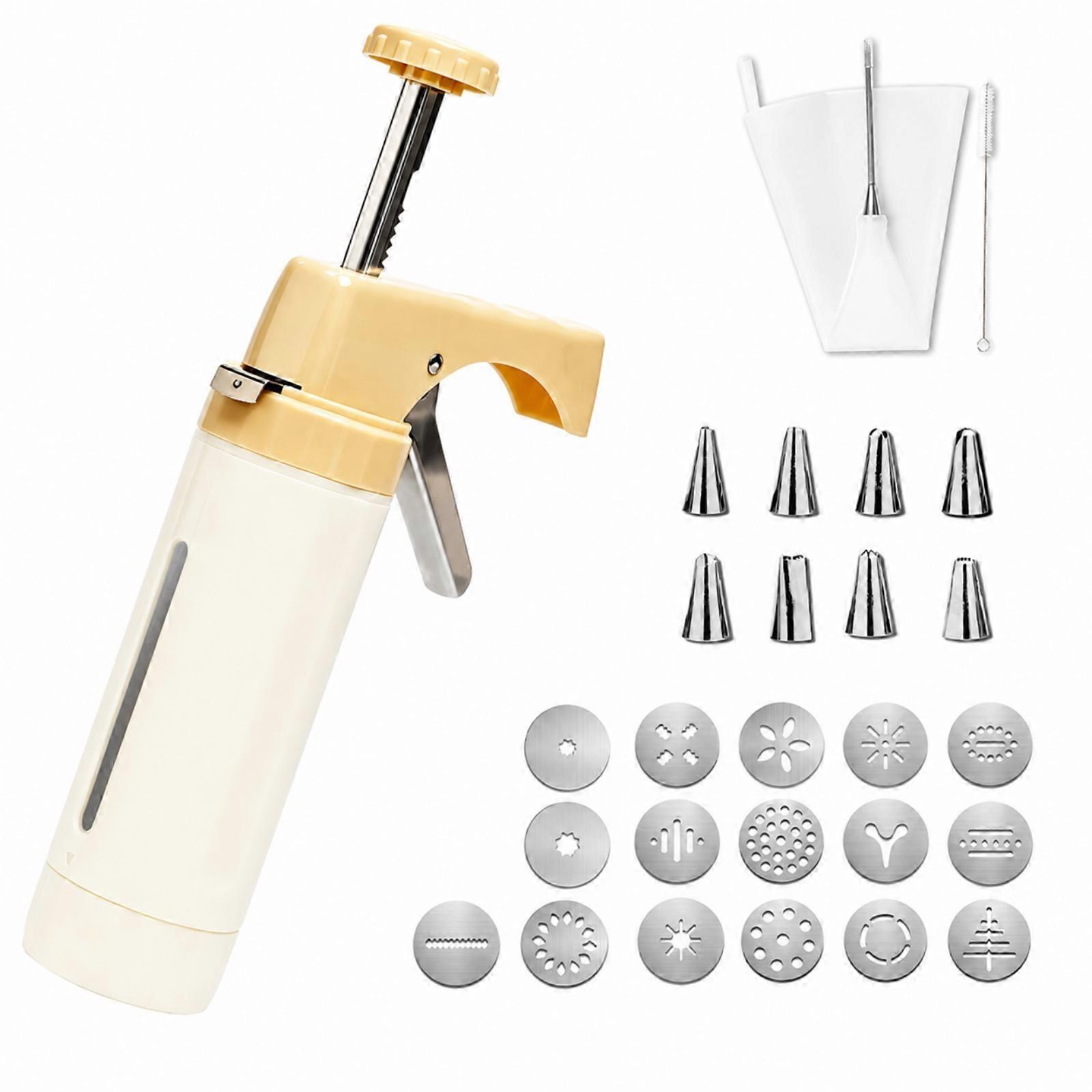 Cookie Press with Interchangeable Discs | Stainless Steel Barrel, Includes Long