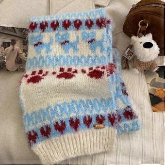 Bufanda de lana roja de estilo "Fair Island" para mujer, nueva colección de invierno, con un diseño moderno, gruesa y cálida, ideal para el invierno.